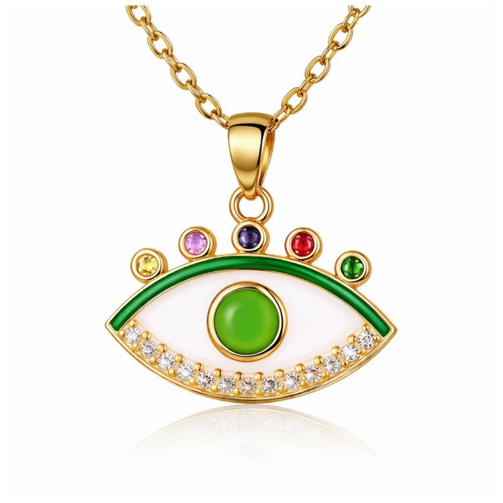 18k Gold Plated Colorful Evil Eye Protective Pendant Gold Necklace